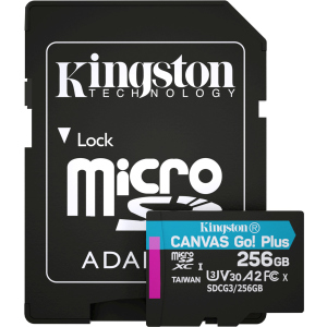 Kingston MicroSDXC 256 ГБ Canvas Go! Plus Class 10 UHS-I U3 V30 A2 + SD-адаптер (SDCG3/256GB) в Ужгороді