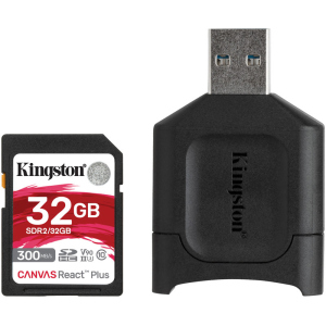 Kingston SDHC 32GB Canvas React Plus Class 10 UHS-II U3 ​​V90 + USB-кардридер (MLPR2/32GB) ТОП в Ужгороді