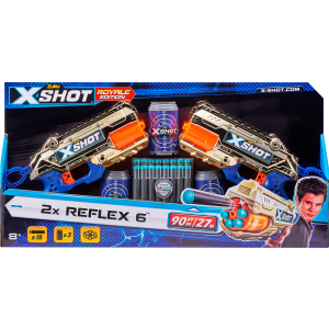 Набор скорострельных бластеров Zuru X-Shot Excel Reflex 6 Double 16 патронов + 3 банки Golden (36480Z) (193052031310) в Ужгороде