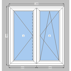 Окно металлопластиковое Rehau Euro 70 mm 2-створчатое поворотно-откидное, поворотное, фурнитура Siegenia, 1300х1400 мм, белое в Ужгороде