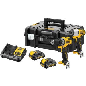 Набор из двух инструментов бесщеточных DeWalt 12 В XR Li-lon, 1.3 Ач, чемодан, 2 аккумулятора и зарядное устройство (DCK2110C2T) ТОП в Ужгороде