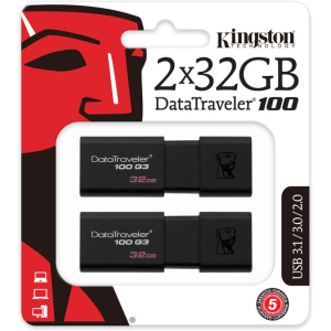 Kingston DataTraveler 100 G3 2x32GB USB 3.0 (DT100G3/32GB-2P) лучшая модель в Ужгороде