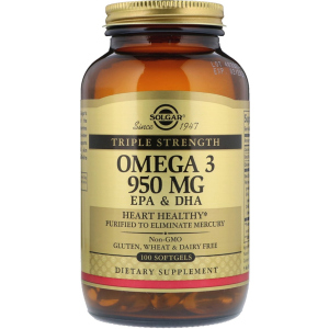 Жирні кислоти Solgar Omega-3 EPA, DHA Потрійна Сила 950 мг 100 капсул (033984020580)